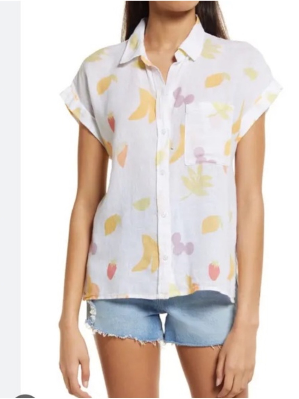 Rails Short-Sleeve Fruit Print Button-Up Shirt in White S